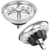AFANTY 2PCS Kitchen Sink Strainer Stopper 2 in 1, Spring Clip Plunger, Replacement for Standard Drains(3-1/2 Inch), Chrome Plated Stainless Steel Body with Rubber Stopper