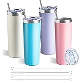 20 oz Skinny Tumbler with Lid and Straw,Stainless Steel Vacuum Insulated Tumbler Cup Double Wall Leak-proof Coffee Mug,Travel Thermal Water Tumbler for Office,Outdoor (Lavender/Cream/Pink/Baby blue)
