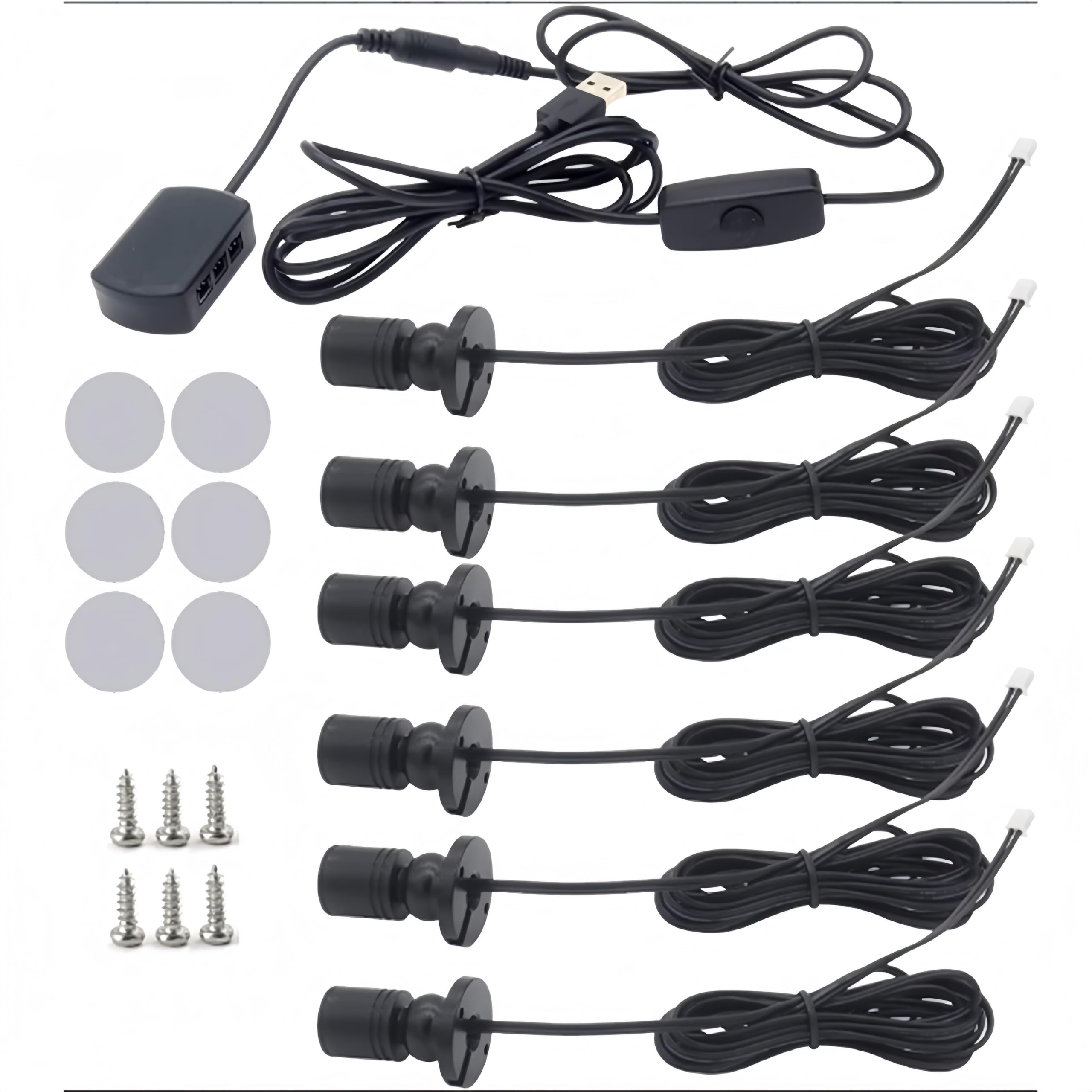 AUTO HIGH 6 PCS Mini LED Spotlight 5V USB Aluminum Under Cabinet Lights, 1W Dimmable Rotatable Display Case Lighting for Jewelry Cabinet Closet Painting Picture Plant Showcase, Black (Warm, 3000K)