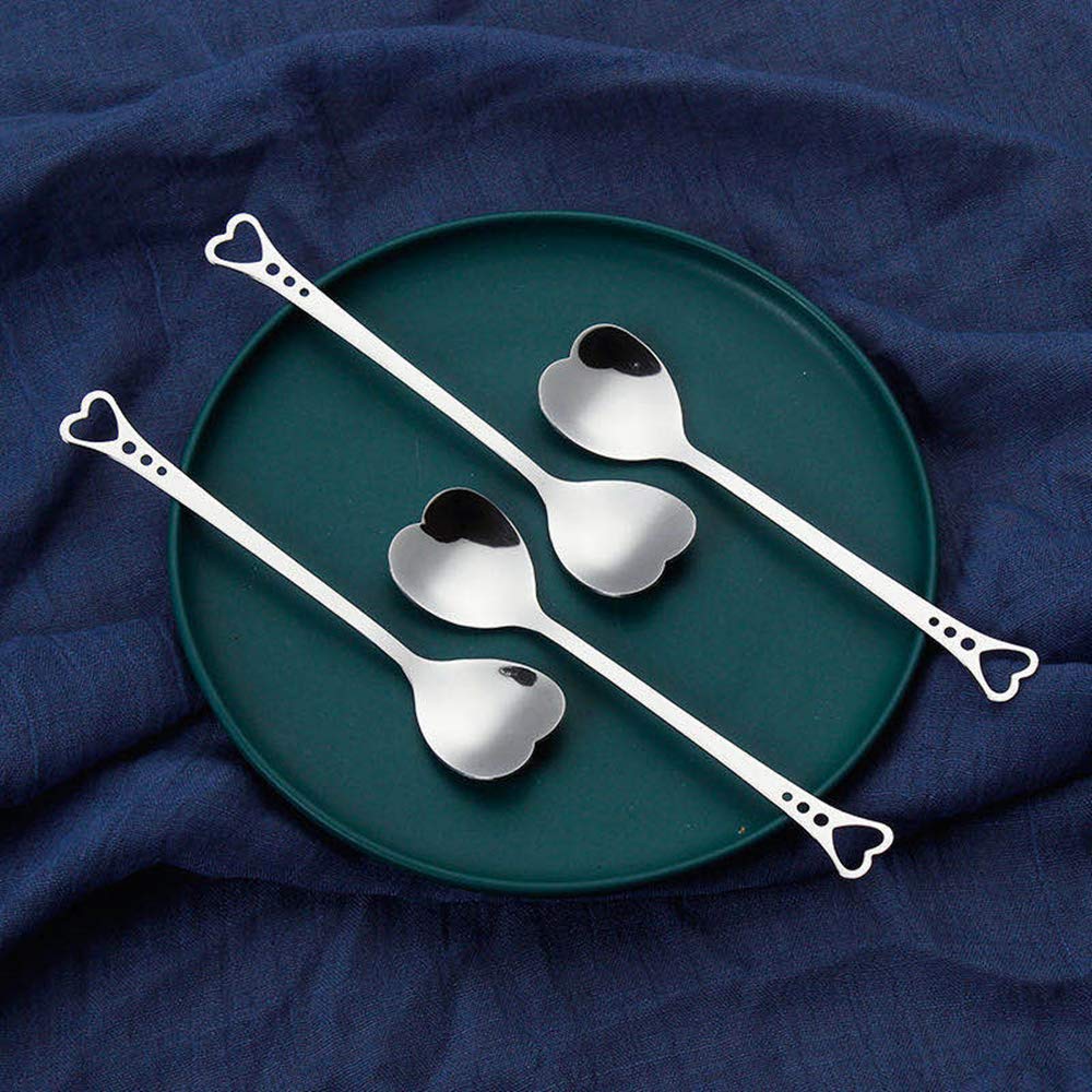 10Pcs Tea Spoons Mini Dessert Spoons Stainless Steel Heart Shape Coffee Spoons for Espresso Hot Chocolate Drinks Demitasse Ice Cream(5.6inch)