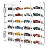 Magnetic-Closure Acrylic Display Case for Hot Wheels 1/64 Scale, Toy Car Display Organizer Wall Mount Desktop Diecast Model Car Showcase for Matchbox Storage Clear Collectible Model