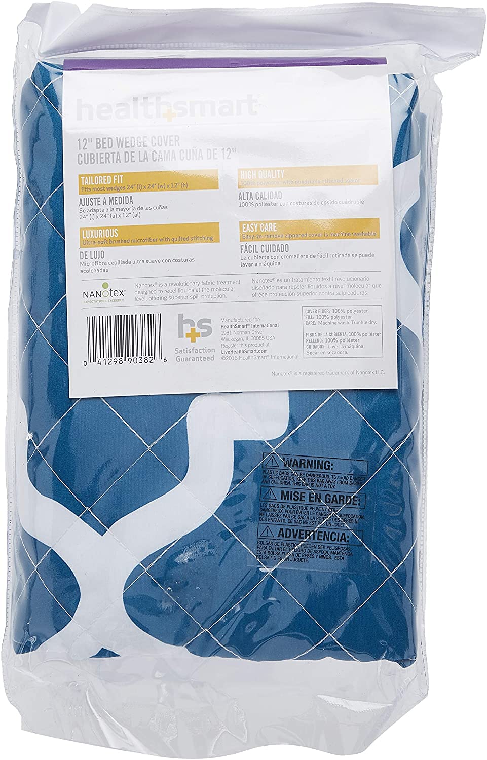 HealthSmart Wedge Pillow Cover for Bed Wedges, Wedge Pillow Case, with Rip & Spill Protection, Fits 24 x 24 x 12 Inch Wedges, Blue Moroccan