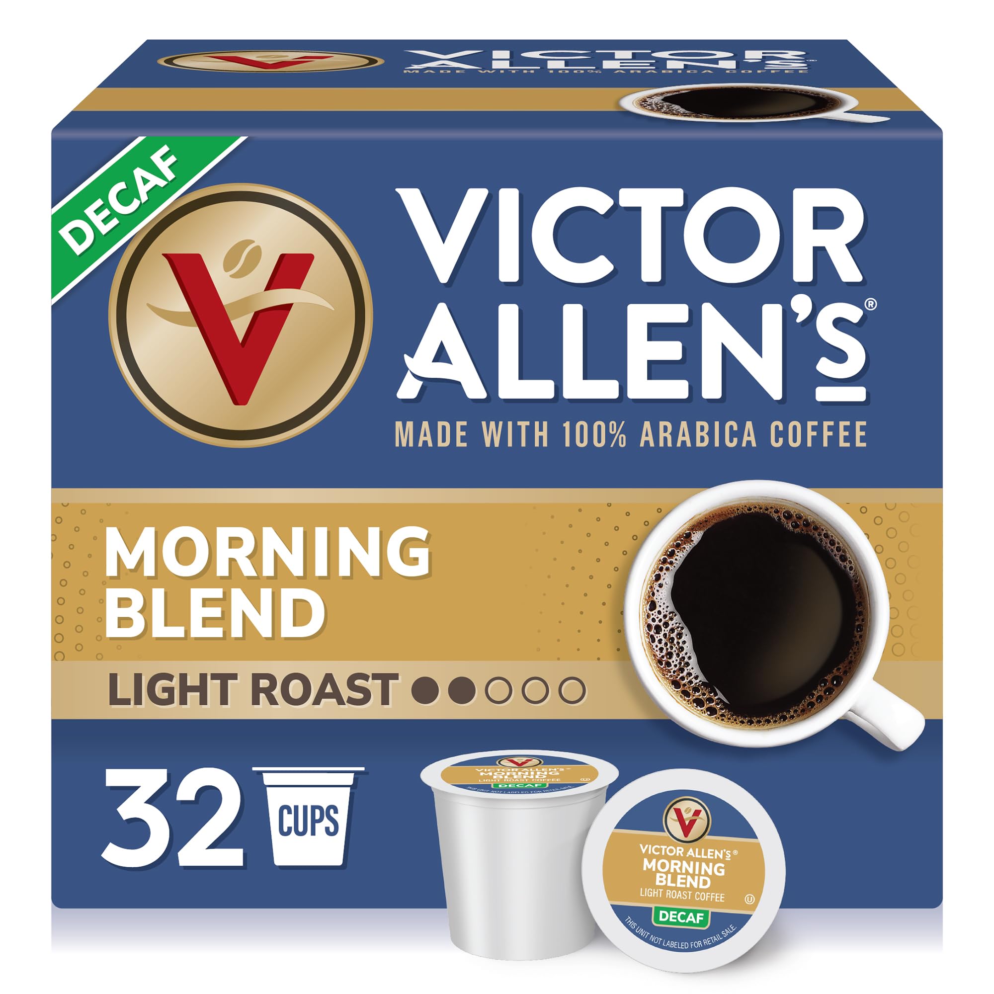 Photo 1 of *** BEST BY 2/16/2026 *** Victor Allen's Coffee Decaf Morning Blend, Light Roast, 32 Count, Single Serve Coffee Pods for Keurig K-Cup Brewers