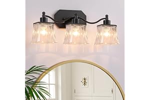 XvmBvm Black Bathroom Light Fixtures, Vintage 3 Light Vanity Lights, Matte Black Bathroom Lighting Fixtures Over Mirror, with