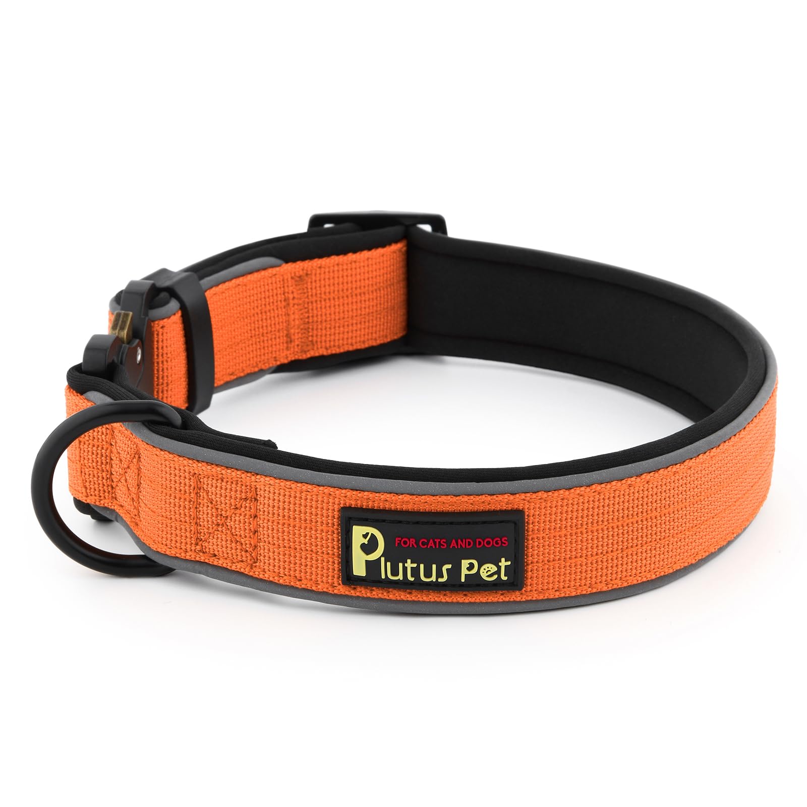 Plutus Pet Tactical Dog Collar, Reflective, Adjustable Heavy Duty Dog Collar, Soft Padded and Comfortable, for Small Medium and Large Dogs (Orange, XS)