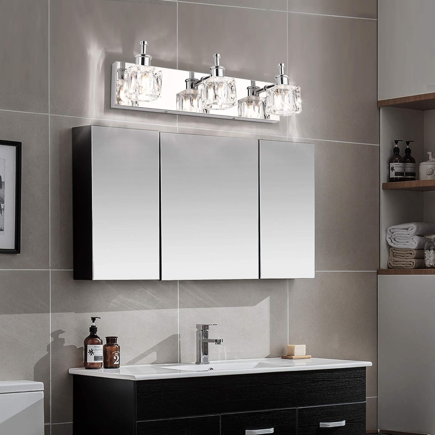 PRESDE Vanity Lights Bathroom Fixture Over Mirror 3 Lights LED Modern Chrome Fixtures Crystal Glass Globe - - 