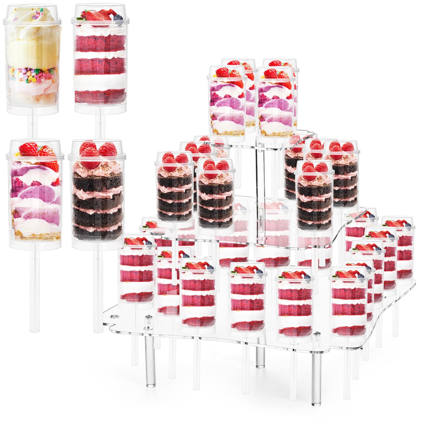 Photo 1 of TOPZEA 32 Pack Push Cake Pop Containers & 32 Holes Acrylic Clear Cake Stand, Plastic Reusable Round Shaped Push Up Cakes Pop Shooters Cup with Lids & Treat Stand for Wedding Birthday Christmas Party