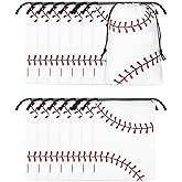 Liobelon Small Baseball Drawstring Treat Bags 60 Pack - 6 x 8inch Plastic Baseball Snack Bags for Team Gift Goodie Pouches for Birthday Baseball Theme Party