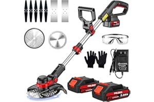 MILBIS Electric Cordless Weed Wacker Weed Eater, 3-in-1 Lightweight Grass Trimmer & Edger Lawn Tool, 21V Brush Cutter/Weed Trimmer Battery Powered with 3 Types Blades and 2Pcs 2.0Ah Battery for Yard Garden
