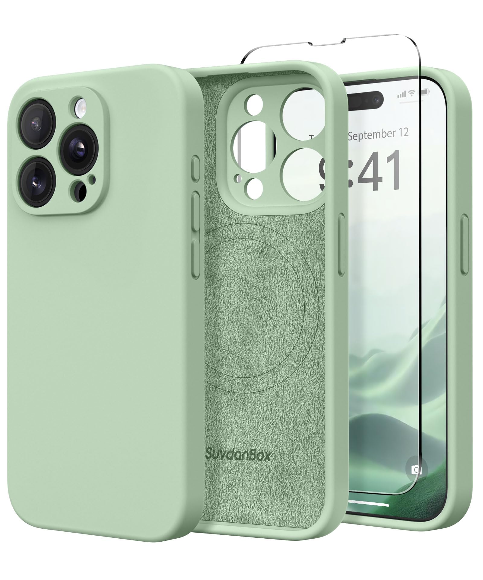 SuydanBox Magnetic for iPhone 15 Pro Case, Compatible with MagSafe, [Full Camera Protection][Screen Protector] Silicone Shockproof Protective Phone Case for iPhone 15 Pro 6.1", Light Cyan