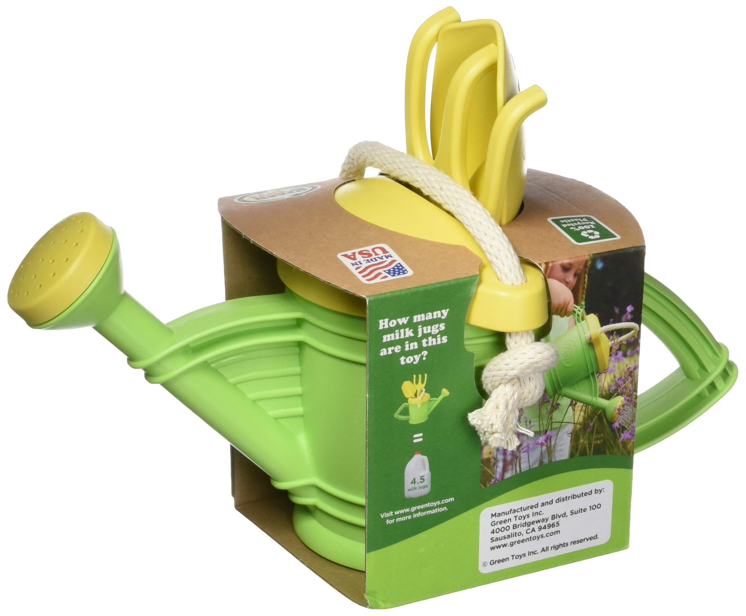 Green Toys Watering Can, Green 4C - Pretend Play, Motor Skills, Kids Outdoor Role Play Toy. No BPA, phthalates, PVC. Dishwasher Safe, Recycled Plastic, Made in USA, Yellow