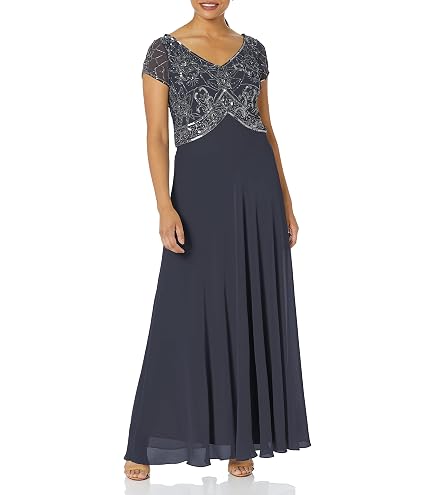 Amazon.com: J Kara Women's Beaded Cowl Neck Flutter Sleeve Long Dress, Champagne Multi, 12P : Clothing, Shoes & Jewelry