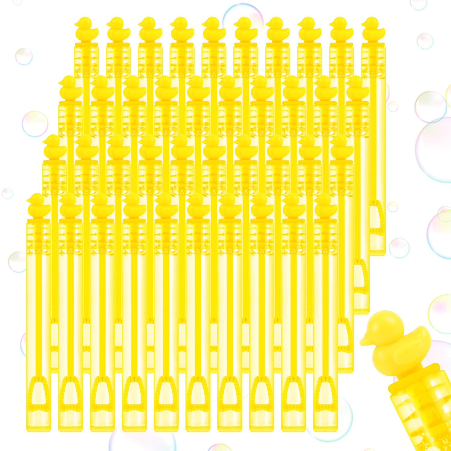 Photo 1 of SULOLI 40 pcs Duck Bubble Wands, Yellow Duck Mini Bubble Party Favors Wand Blowing Sticks Bulk for Kids Adults Summer Birthday Party Supplies