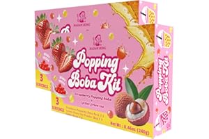 LADY BOBA Popping Bubble Tea Kit | Popping Boba Kit | Bursting Boba Kit | DIY Popping Boba Kit | Flavors: Strawberry + Lychee Green Tea or Passion Fruit + Mango Green Tea | 3 / 6 / 9 Servings (2pk, Strawberry Lychee Green)