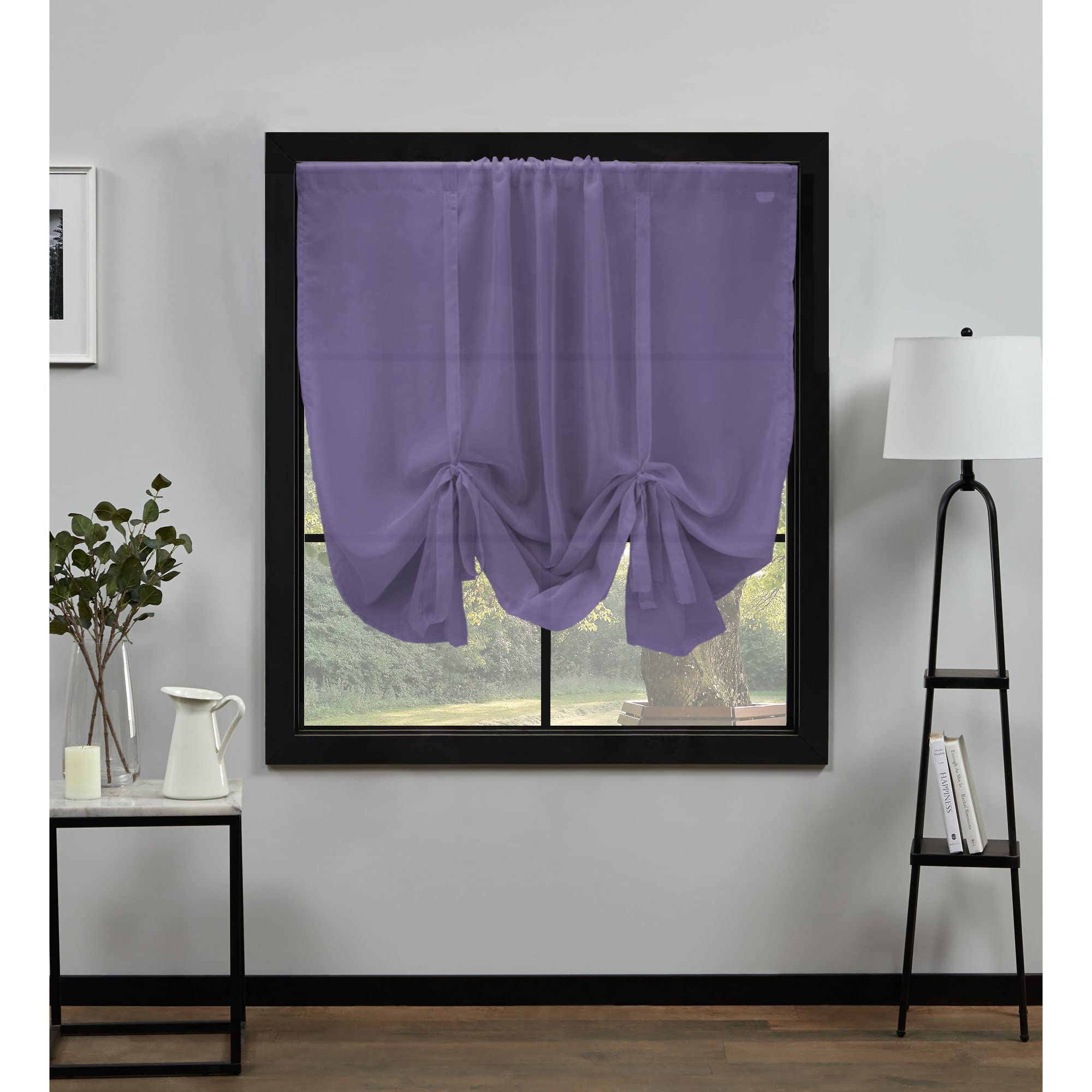 NetCurtainsUK Plain Voile Tie Blind Curtain Panels 140cm (55'') Wide x 140cm (55'') Drop (Orchid) (HWTB01)