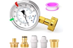 MEANLIN MEASURE 0~100Psi Stainless Steel Frame 3/4" Female Liquid Filled Pressure Gauge kit Plus 5 adapters, 2.5" FACE DIAL Multi-Purpose Pressure Gauge kit for Gardens, Water Pipes with 2PCS Snaps