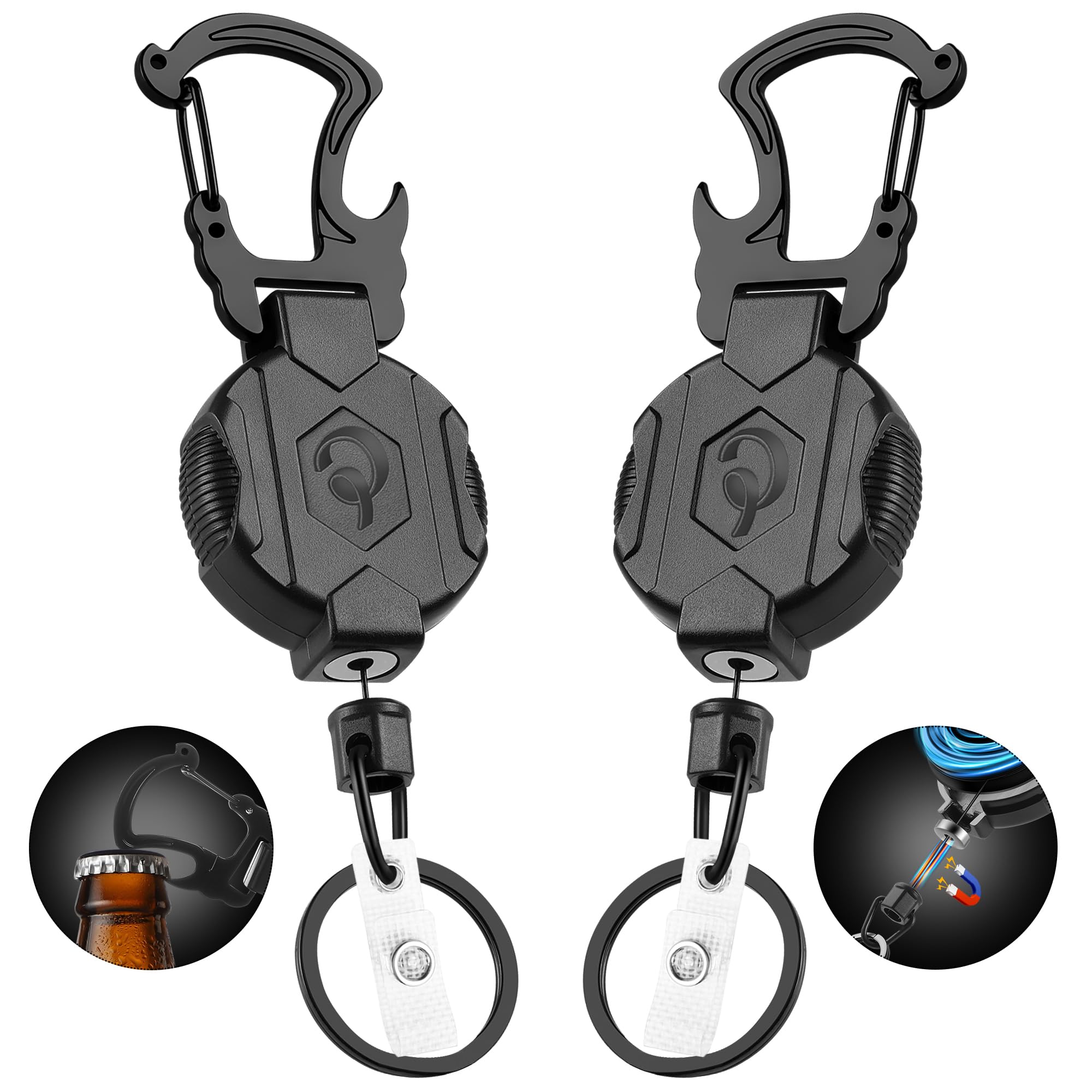 Photo 1 of 2 Pack Retractable Keychain Heavy Duty Carabiner Badge Holder with Magnetic Closure, Tactical ID Badge Reel for Men with 32” Steel Retractable Cord, Bearing 17 OZ