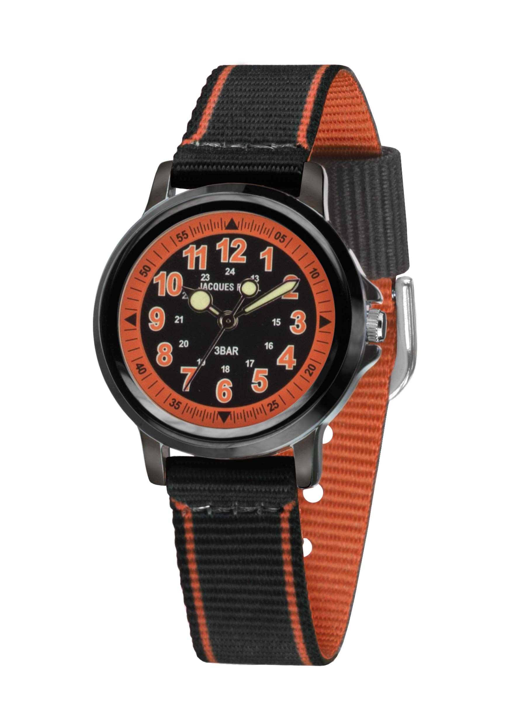 JACQUES FAREL KSB 0564 Boys' Watch Quartz Analogue Fabric Strap Black Orange, Black Orange, Strap.