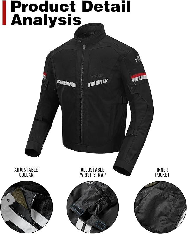 Motorradjacke, CE-konform, mit Protektoren, Sommer, reflektierend