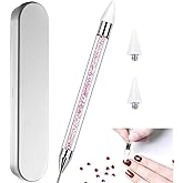 Nail Rhinestone Picker Dotting Tool with Extra 2 Wax Head, Dual-ended DIY Nail Art Tool With Pink Acrylic Handle