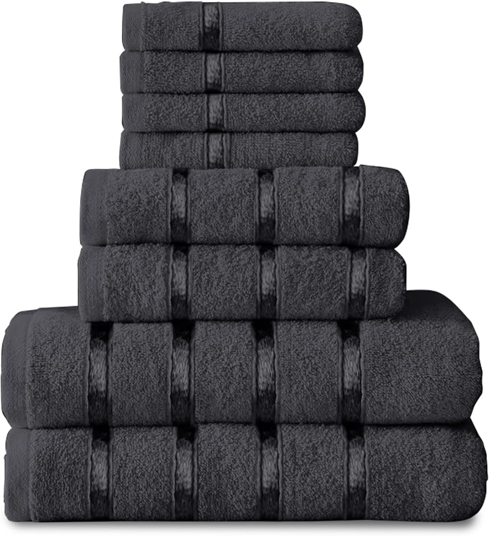 GC GAVENO CAVAILIA 8 Piece Egyptian Cotton Towels Charcoal - Quick Dry