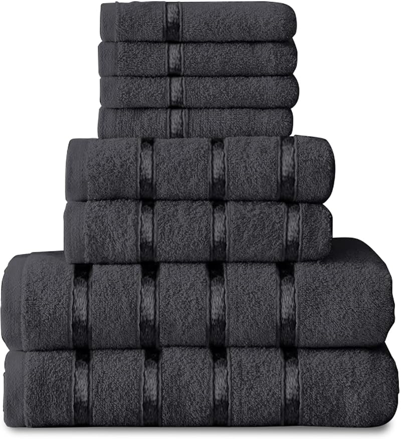 GC GAVENO CAVAILIA 8 Piece Egyptian Cotton Towels Charcoal - Quick Dry