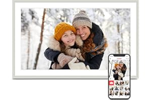 PASTIGIO Digital Picture Frame, 15.6 Inch Frameo Digital Frame WiFi, 1920*1080 IPS FHD Touchscreen, 32GB, Tabletop&Wall-Mounted, Share Picture Video, Electronic Photo Frame Slideshow, Gifts for Mom, White Clay