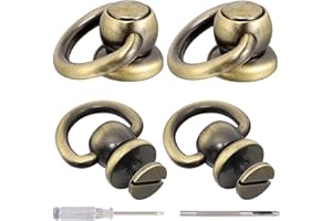 Notgia 4Pcs D Rings for Purse Brass Rivets for Leather Rotatable Purse Strap Hardware Ball Button Studs for Handbag D Rings Chicago Screws for Repair Purse Dog Collar Leather Crafts (Brushed Bronze)