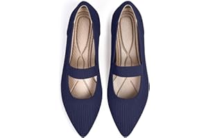 TINGRISE Women's Flats Shoes Pointed Toe Knit Washable Ballet Comfortable Dressy Mary Jane Flat