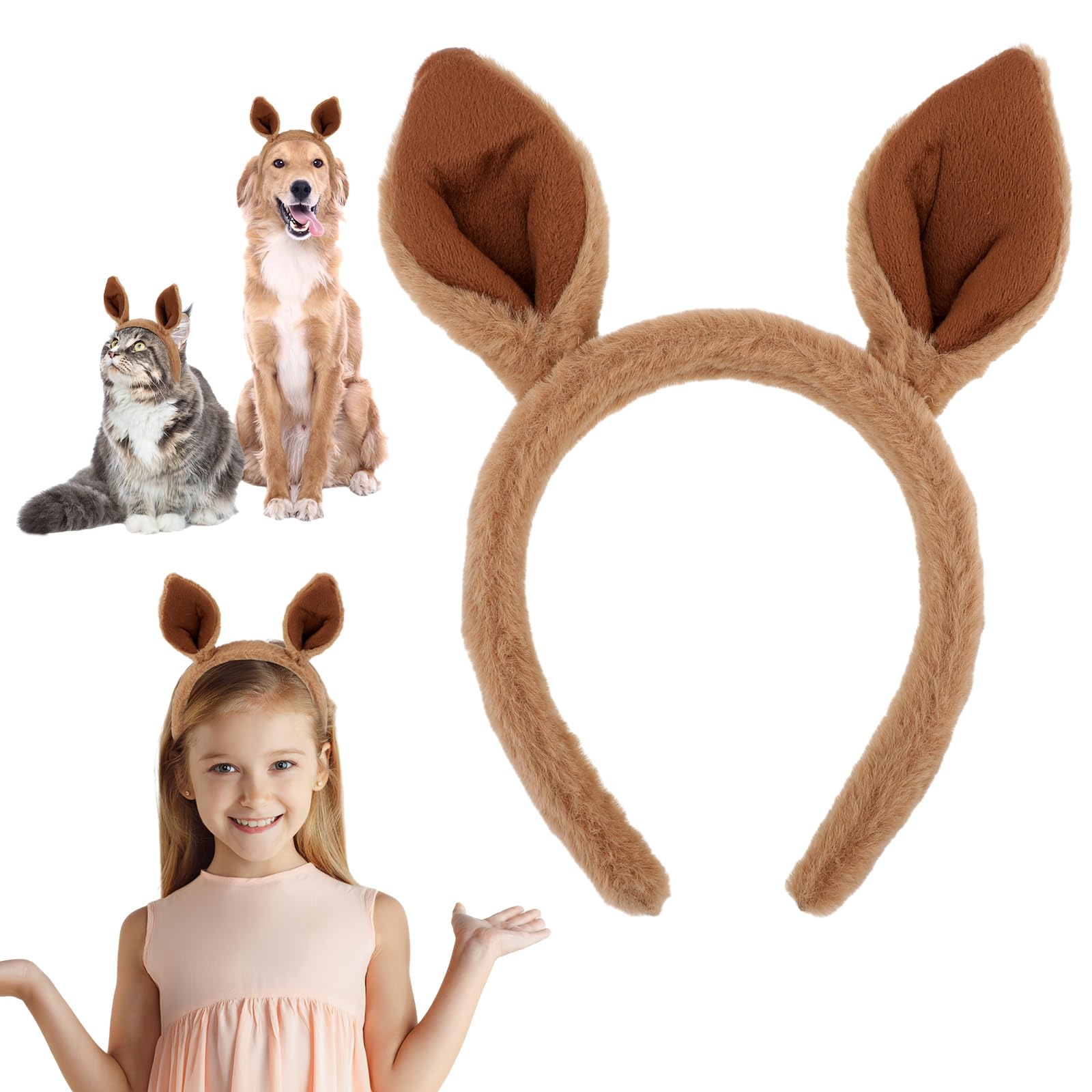 Sibba Kangaroo Headband Cute Hat Ears Headbands Animal Caps Makeup Hairband Costumes Hair Accessorie Fit Women, Party, Washing Face, Spa, Gifts, Cosplay (Brown)