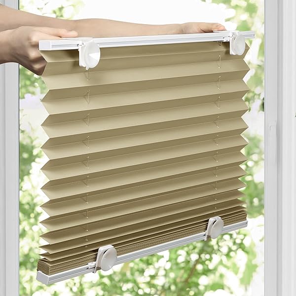 LAZBLINDS TOOL-FREE CORDLESS PLEATED SHADES WITH SUCTION CUPS LIGHT FILTERING TOP DOWN BOTTOM UP PLEATED BLINDS FOR WINDOW SIZE 23″ W X 65″ H, BROWN