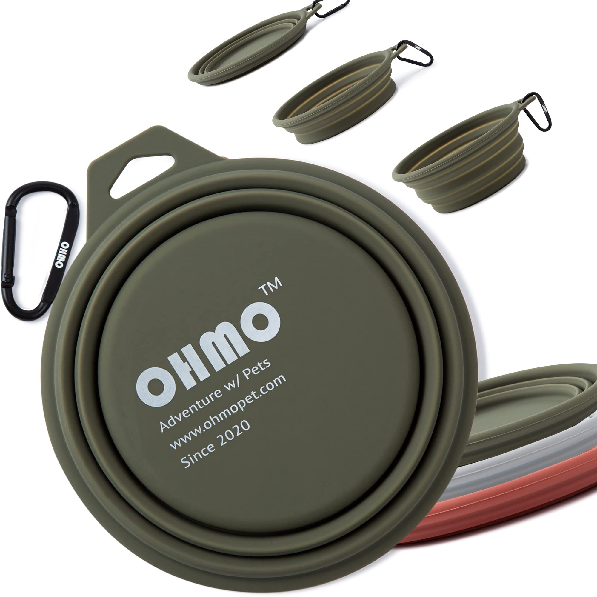 OHMO Collapsible Large Dog Bowl, 800ml, Portable Pet Feeding Bowl with Carabiner for Medium to Large Pets, Sturdy, Lightweight, Unique Designed, Great for Indoor Outdoor Travel (Camouflage Green)