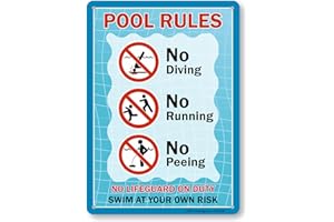 SmartSign 14 x 10 inch “Pool Rules - No Diving, No Peeing, No Lifeguard On Duty” Metal Sign, Screen Printed, 40 mil Laminated Rustproof Aluminum, Multicolor, Made in USA