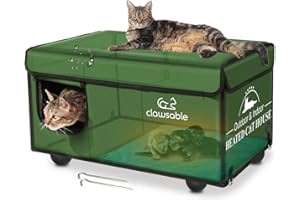 Clawsable Indestructible Cat House for Outdoor Cats in Winter, Extremely Waterproof, Fully Insulated & Elevated Outside Feral Cat House Shelter for Stray Barn Cat