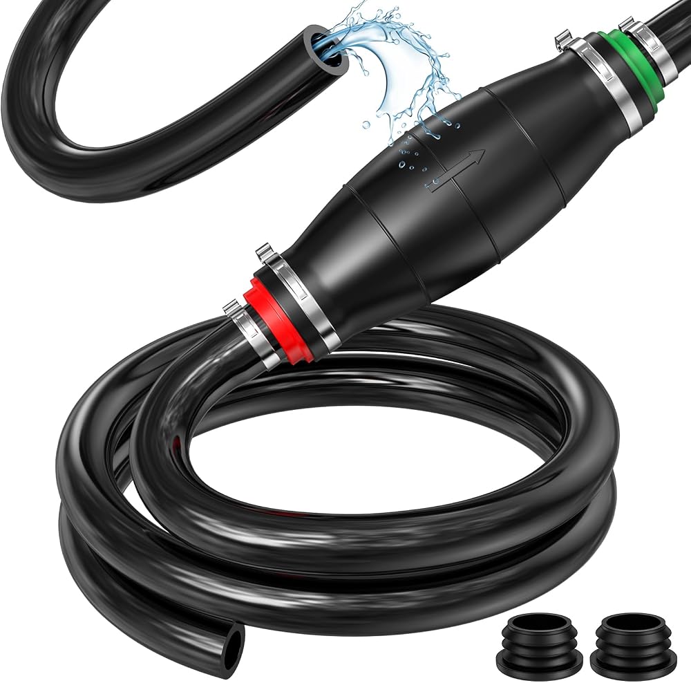 Preciva Syphon Pump All-Rubber 2m Hose Fuel Transfer Siphon Kit with Caps