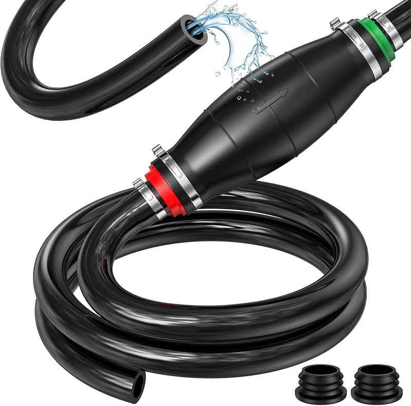 Preciva Syphon Pump All-Rubber 2m Hose Fuel Transfer Siphon Kit with Caps