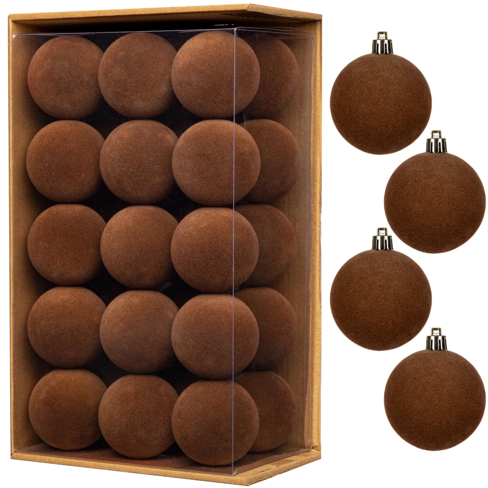 Photo 1 of 30PCS Velvet Christmas Ball Ornaments Set, 2.36" Shatterproof Baubles for Christmas Tree Decorations, Hanging Baubles with Soft Velvet Finish for Thanksgiving Holiday Party Décor, Brown