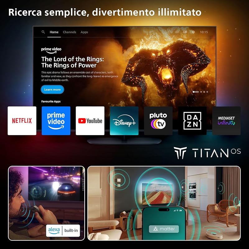 Ambilight 'The One' 55PUS9010 QLED 4K Smart TV - Display 55’’ con processore P5 Perfect Picture Ultra HD, Titan OS, Dolby Vision e Dolby Atmos Sound