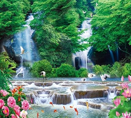 Fiartel Paysage Cascade Fond D Ecran Tv Fond Mur Poisson Saut Rouge Couronne Grue Personnalise 3d Salon Murale 150x105cm Amazon Fr Bricolage