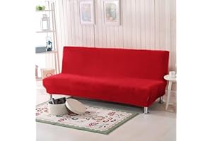 SFYZ HOME Plush armless futon Cover,Velvet Soft Solid Color Futon slipcover,Stretch 2 3 Seater Sofa Bed Cover for Home Office Hotel (Red,L)