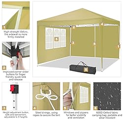 TOOLUCK 10x10 Pop Up Canopy Tent with 3 Sidewalls