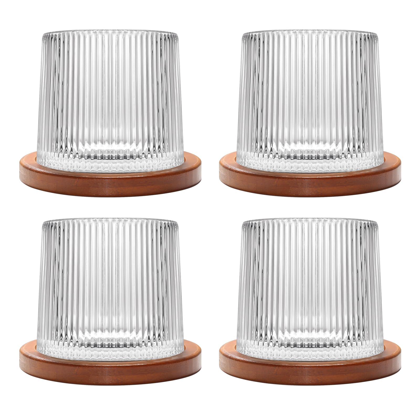 Rotatable Old Fashioned Crystal Whiskey Glass Set of 4, 275ml/10oz, With Wood Coaster - Thickened for Rum, Cocktails, Coffee, Milk - Relax and Reduce Stress