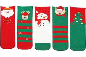 PAPPNTI 5 pairs Christmas Socks Kids Cartoon Printed Xmas Socks Toddler Baby Holiday Festival Socks Children's Santa Socks
