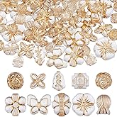 DICOSMETIC 100Pcs 10 Styles Assorted Bohemia Acrylic Beads Golden Metal Enlaced Vintage Aesthetic Beads Transparent Czech Bead Set Butterfly Flower Shell Acrylic Bead for Jewelry Making