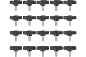 HARFINGTON 20pcs Tee Wing Knobs Thumb Screws M5 x 12mm Standard Male Thread Plastic T Knobs Handles Hand Clamping Knobs Grip Thumbscrew, Black