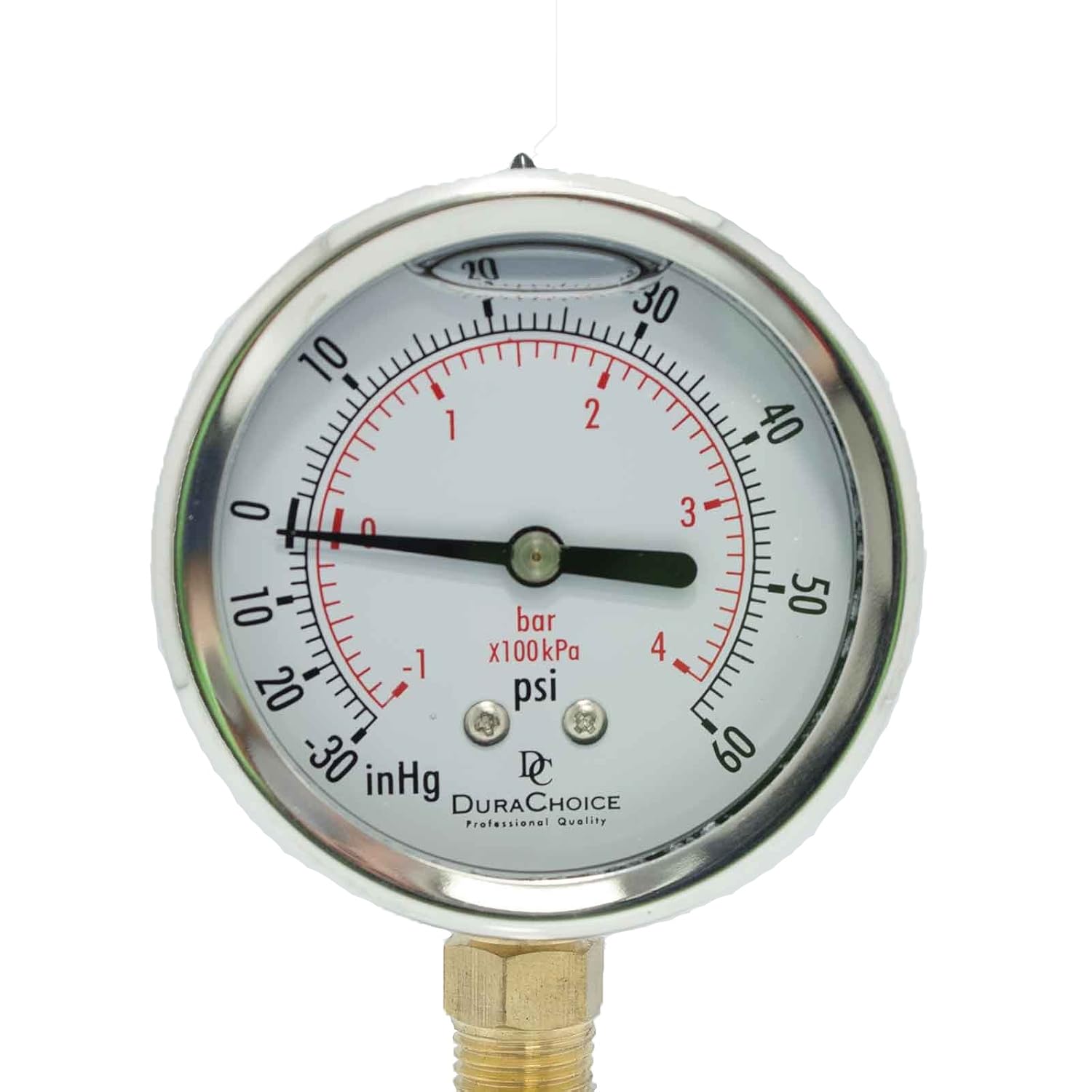 4" Oil Filled Vacuum Pressure Gauge Stainless Steel Case, Brass, 1/2