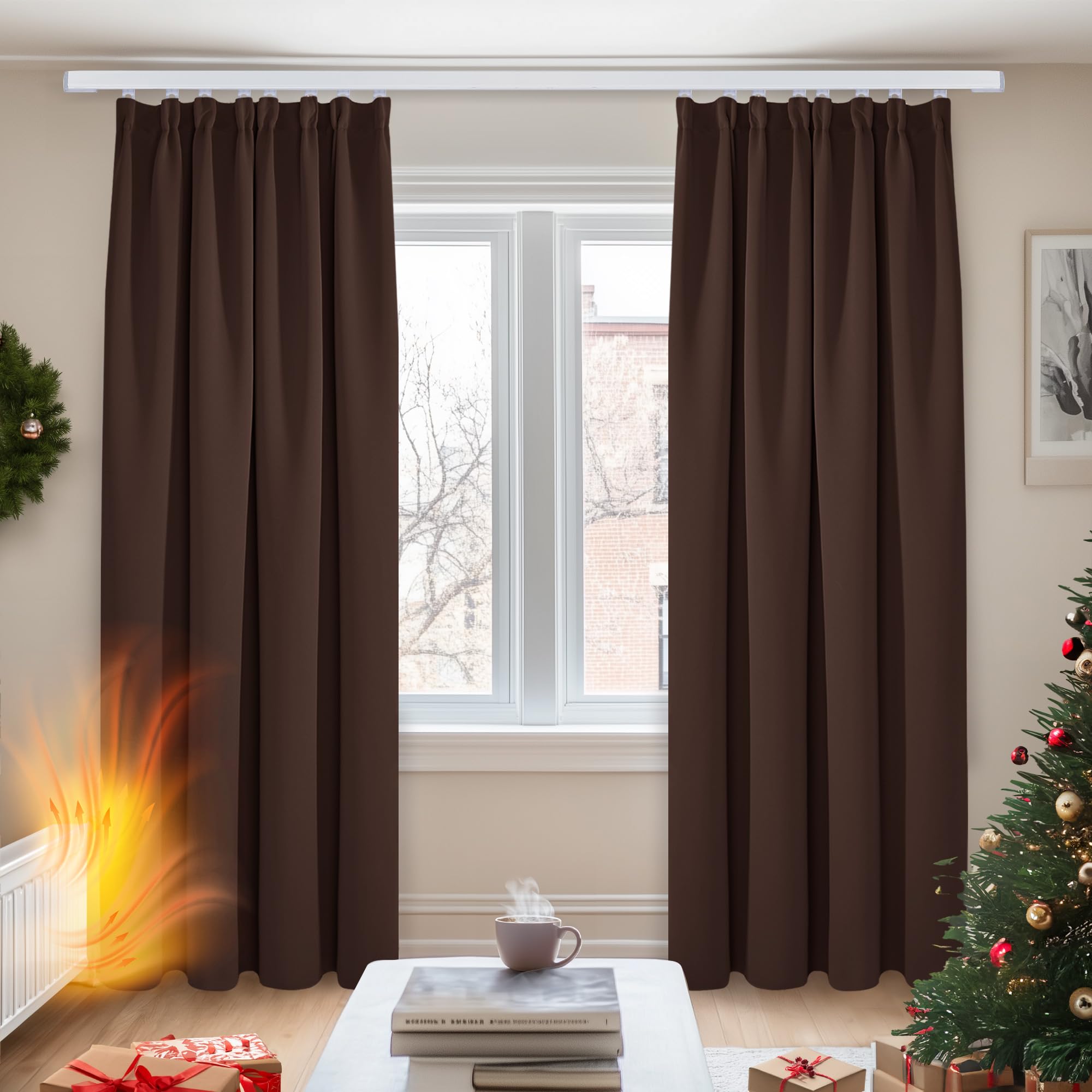 Deconovo Blackout Curtains Pencil Pleat Curtains and Rod Pocket Curtains Chocolate W55 x L79 Inches 2 Panels