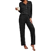 Ekouaer Women's Pajamas Set 2 Piece Knit Long Sleeve Button Down Sleepwear Soft Pjs Lounge Sets S-XXL