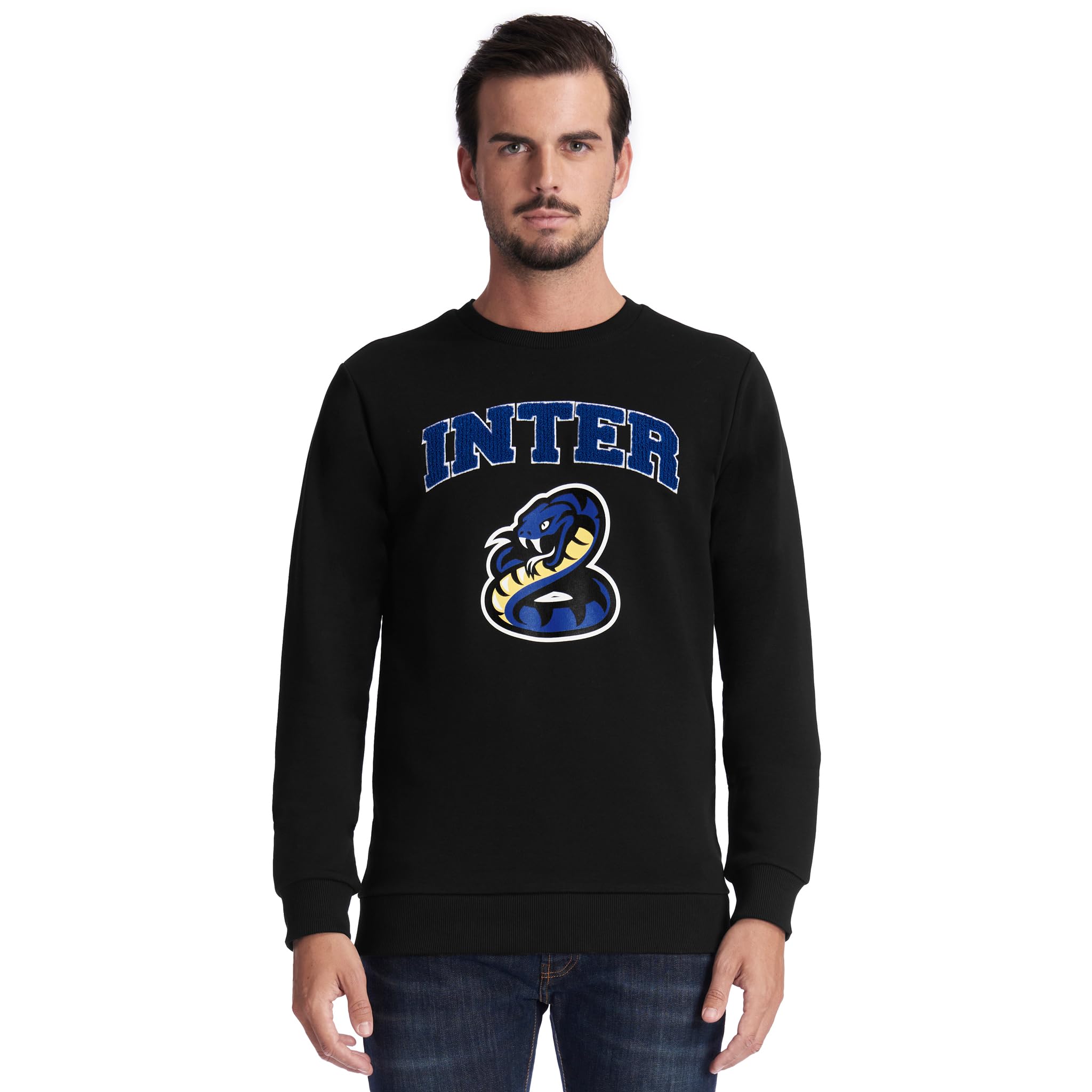 Inter Unisex Adults Felpa Girocollo Adulto, Collezione Esclusiva Round Neck Sweatshirt, Official Product, Back to Stadium Exclusive Collection, 100% Cotton, Suitable for All Nerazzurri Fans, Black, M