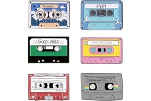 HEYTRCO 6PCS Vintage Tapes Enamel Pins Bulk, Cartoon Cute Cool 90's Vibes Lapel Backpack Hat Pin Set, Decorative Crooches Button for Jeans, Jackets, Bags, Dress, Shoes